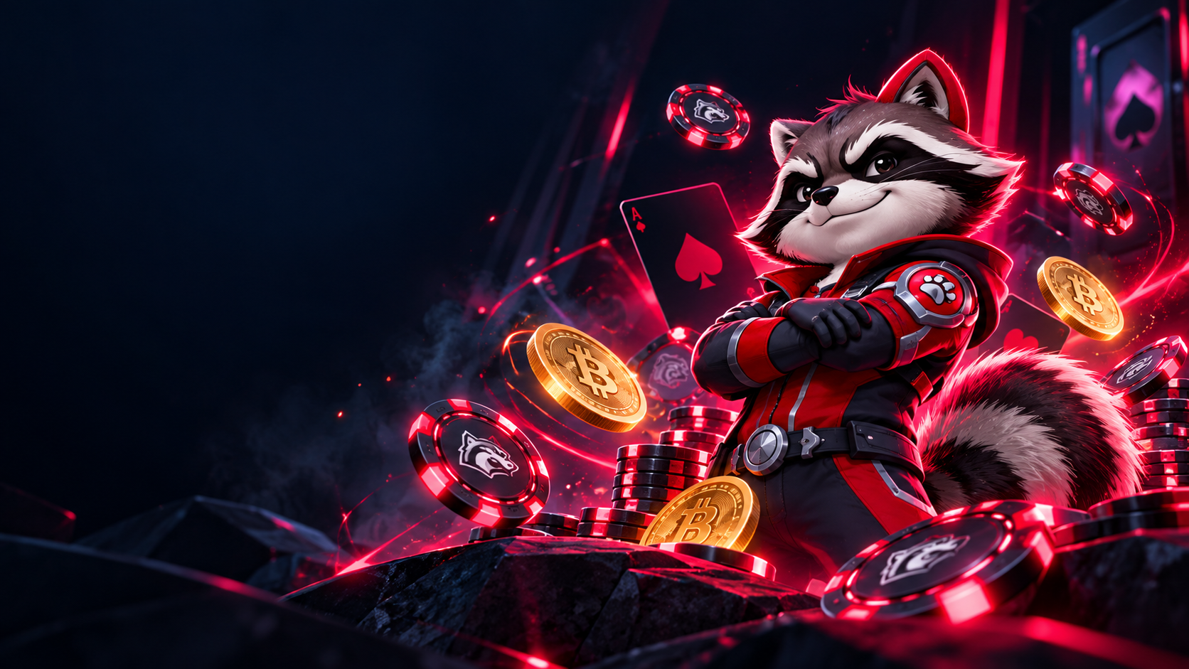 Imagem ilustrativa de cassino cripto em tons azul e vermelho